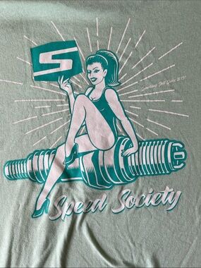 Speed Society Men's Mint Green Crew Neck Tee with Teal Logo size M